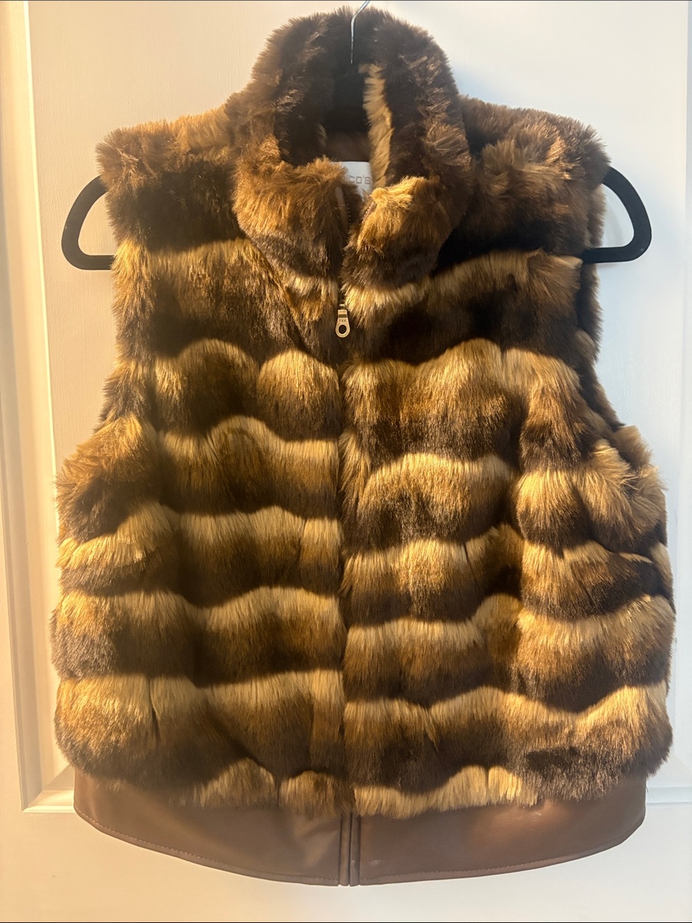 Chico's Faux Fur Collar Vest in Dark Brown and Golden Brown,chicos size 0